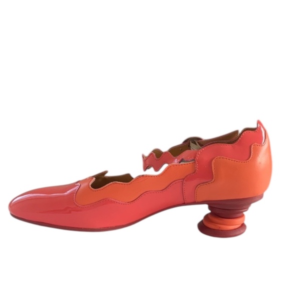 John Fluevog FAIRWAY TRIVIALIS WAVY MARY JANE Shoes Pink Orange, size 7.5 - Picture 4 of 16